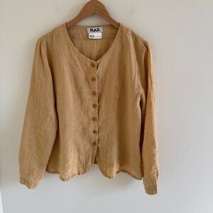 FLAX Linen Button Up Orange Yellow Wheat color Small